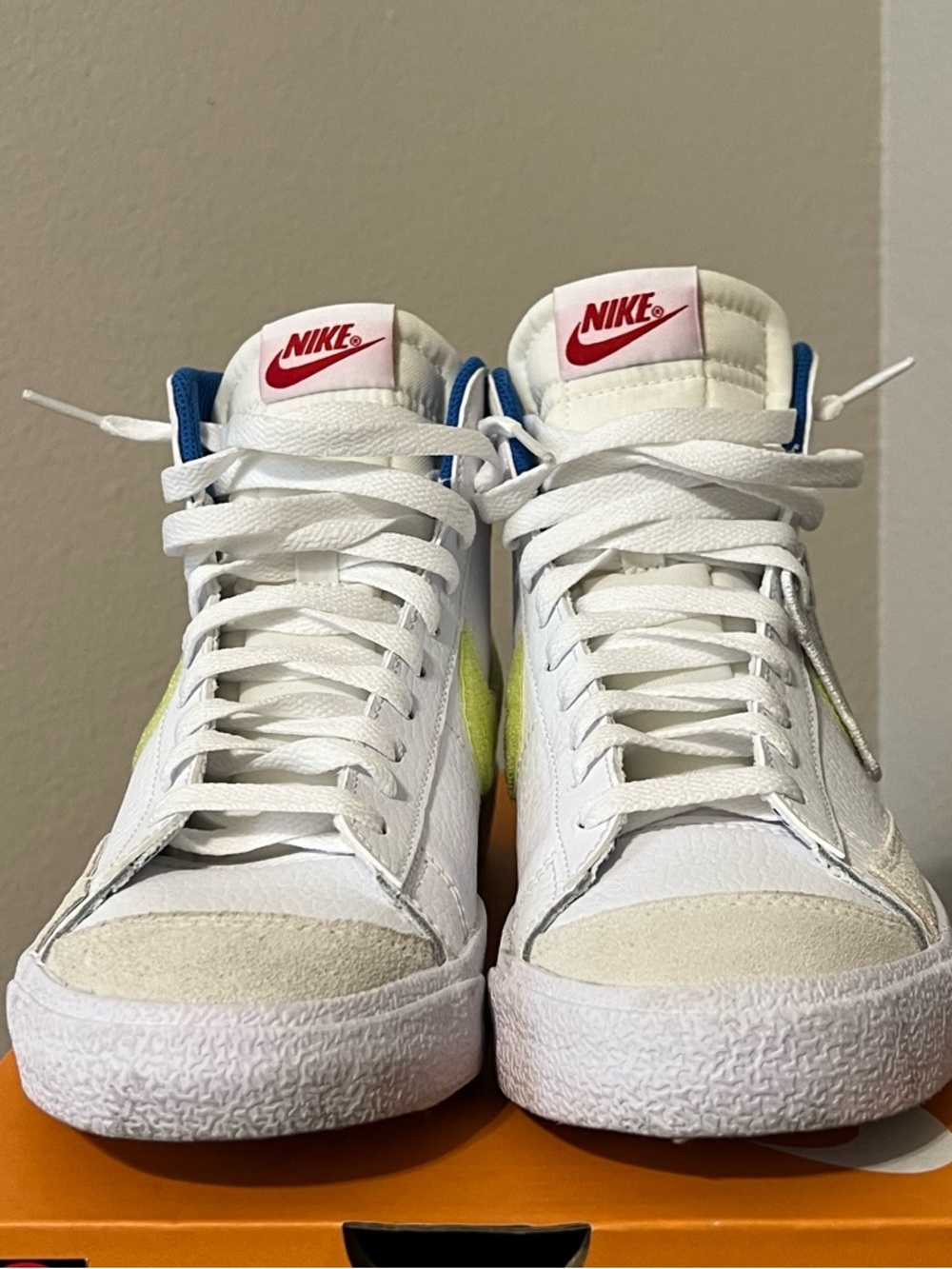 Nike White High-Top Sneakers with Pale Lime Swoosh - Picture 8 of 9